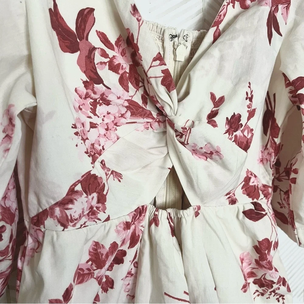 🔆 Abercrombie & Fitch Pink Floral Cutout Poplin Mini Dress - Small - Picture 3 of 7